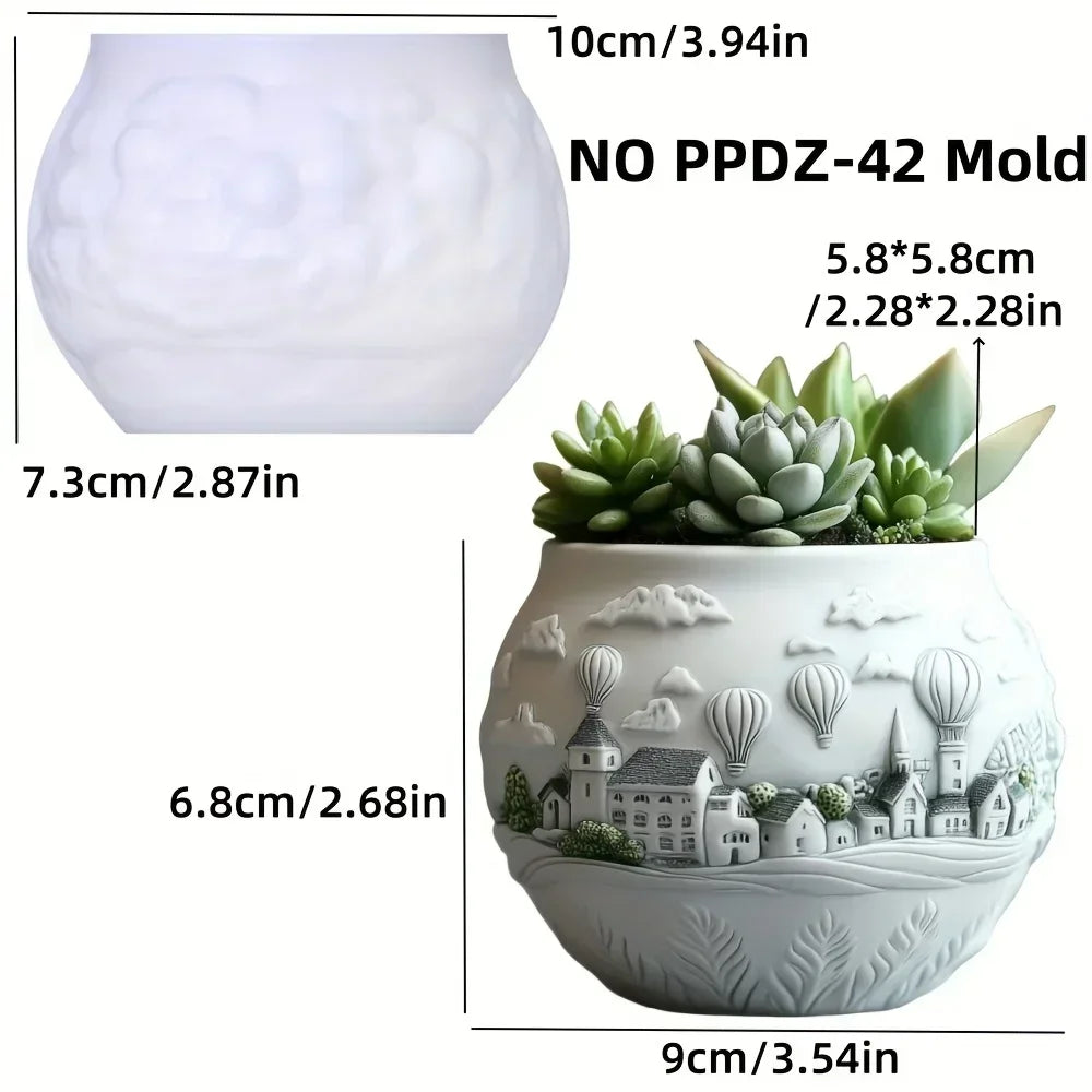 Windmill Town Succulent Plant Pot Silicone Mold  Windmill Town House Relief  Flower Pot Resin Mold Dream house storage box molds
