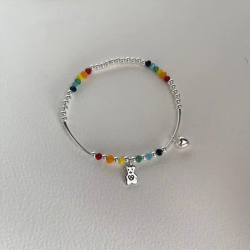 Rainbow Bear Love Beaded Pendants Bracelet for Women Y2K Elegant Trendy Handmade Bead Chain Party Jewelry Gifts