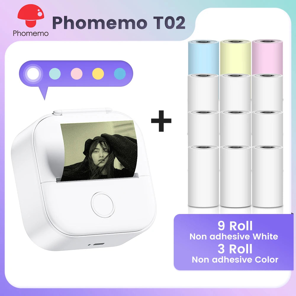 Phomemo T02 Pocket Printer Mini Portable Label Maker Self-adhesive Sticker mini impresora portatil impresora etiqueta adhesivas