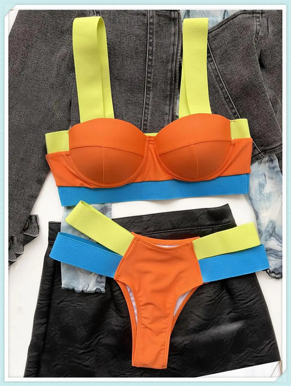 Solid Bandage Bikini Women Push Up Swimsuit Sexy Swimwear Female Brazilian Bathing Swimming Suit Bather Splicing Color Beachwear