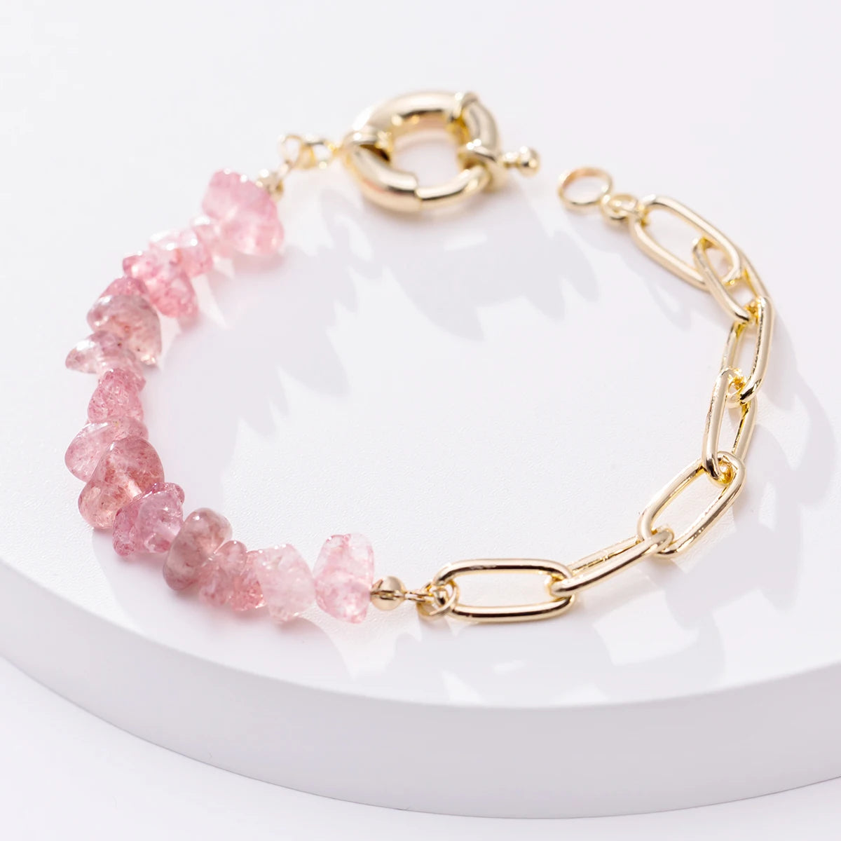 Women Fashion Half Stainless Steel Chain Half Purple Natural Crushed Stone Bracelet HD127