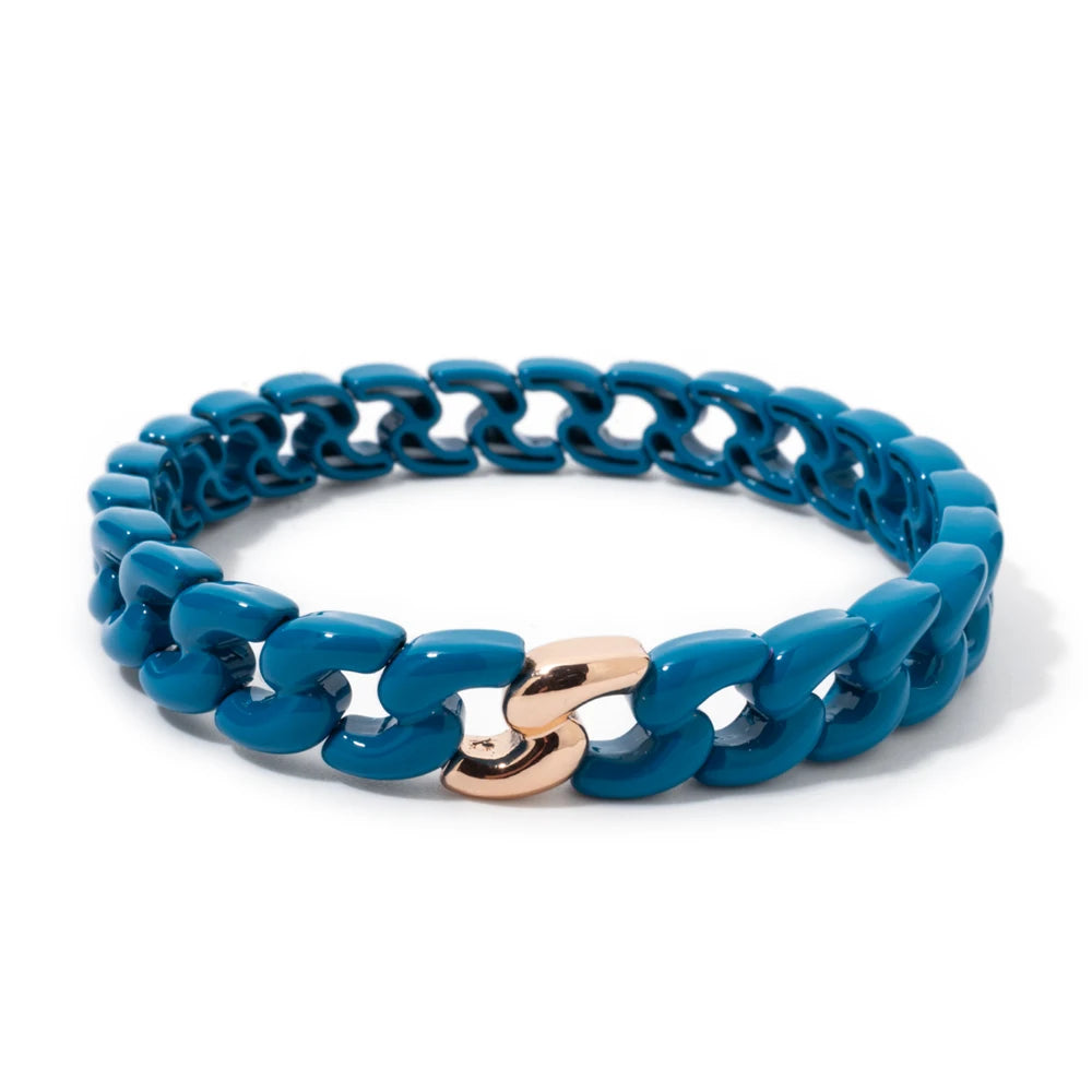 Rainbow Color Link Chain Shape Enamel Bracelets For Women Boho Beaded Bangle Accessory