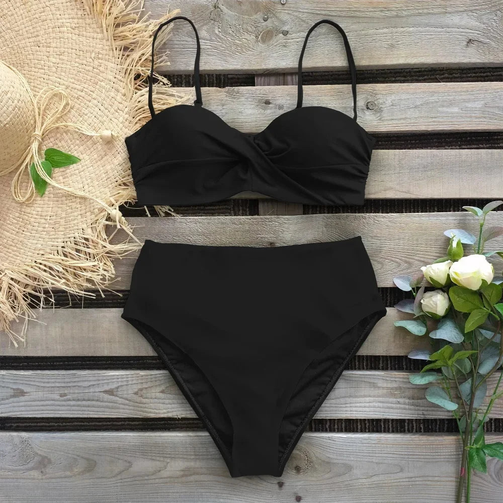2024 Sexy Leaf Print Bikini Female Swimsuit Women Swimwear Thong Push Up Bikinis Set High Waist Swimming Suits for Bathing Suit