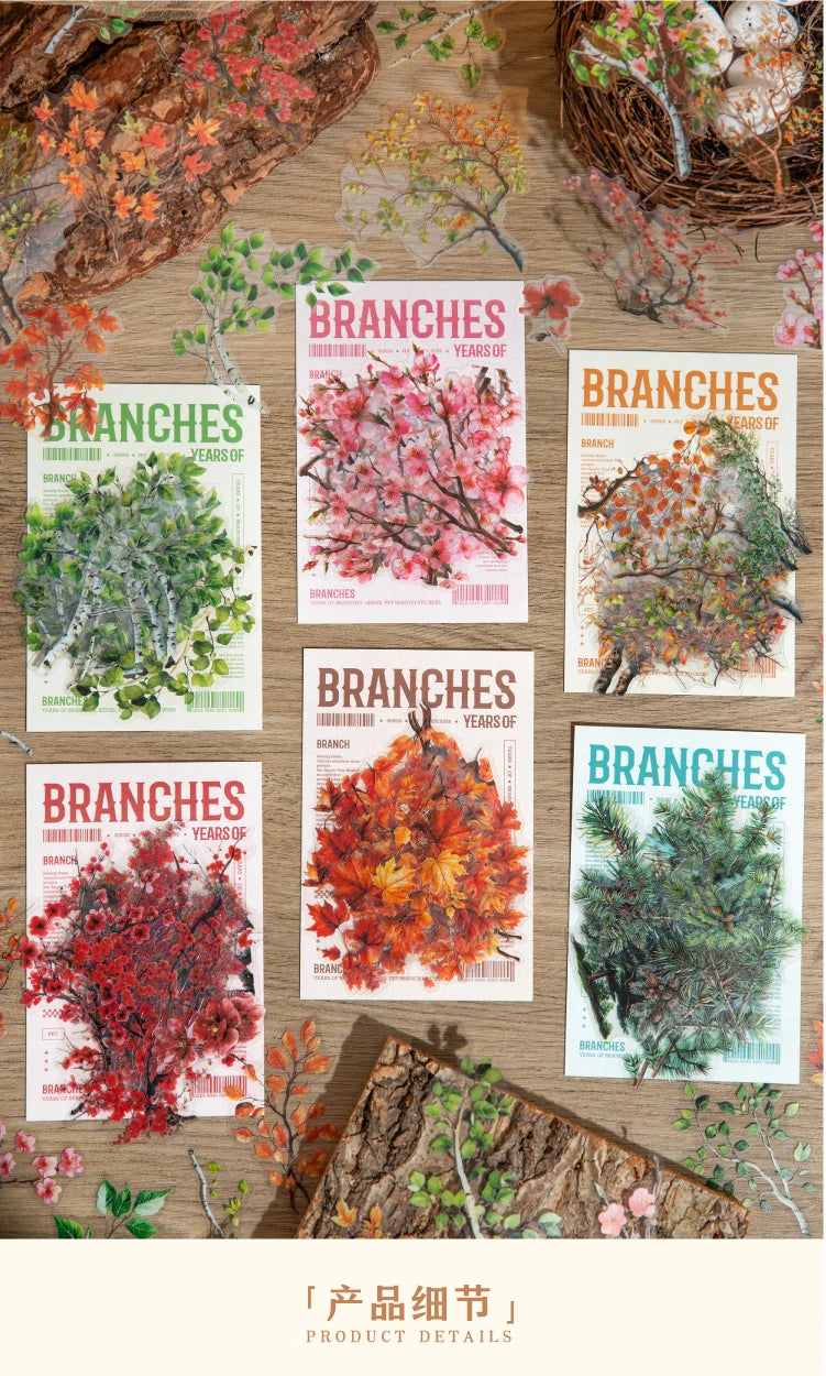 30pcs Plants Flowers Branches leaves Decorative PVC Stickers Scrapbooking Label Diary Stationery Album Phone Cup Journal Planner