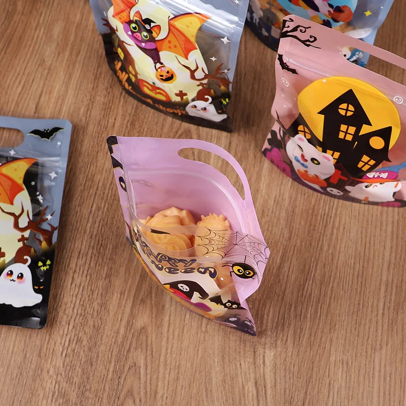 Halloween Party Candy Bag Cartoon Pumpkin Ghost Self Sealing Bag Kids Trick or Treat Cookies Snack Packaging Decoration Favors