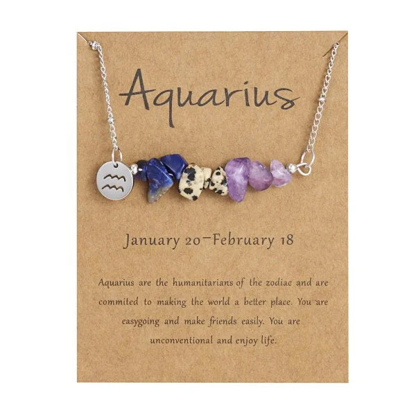 Stainless Steel 12 Zodiac Signs Constellation Charm Natural Crushed Stone Beaded Necklace for Men Women Couples Choker Virgo