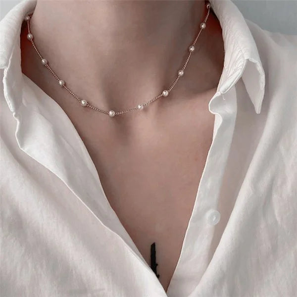 Fashion Imitation Pearl Rhinestone Necklace Stainless Steel Extra Long Drawstring Snake Tassel Metal Chain Women's Jewelry Gifts