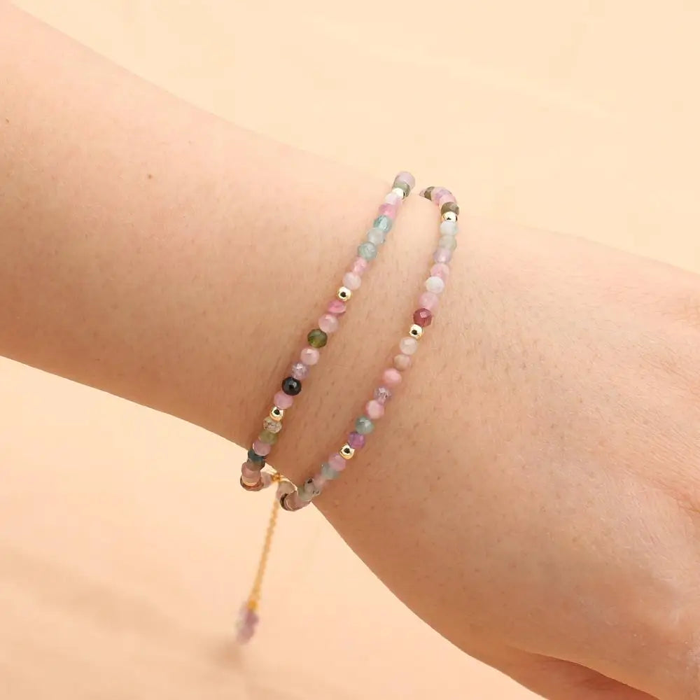 3MM Tourmaline Bracelets Double Layered Bohemian Colorful Crystal Beaded Bracelet Handmade Women Pulseira Fashion Jewelry