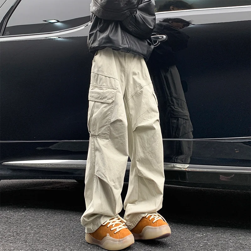 Spring Big Pocket Men's Cargo Pants Japanese Y2k Harajuku Loose Straight Wide Leg Trousers Baggy Pants Man Hip Hop Sweatpants