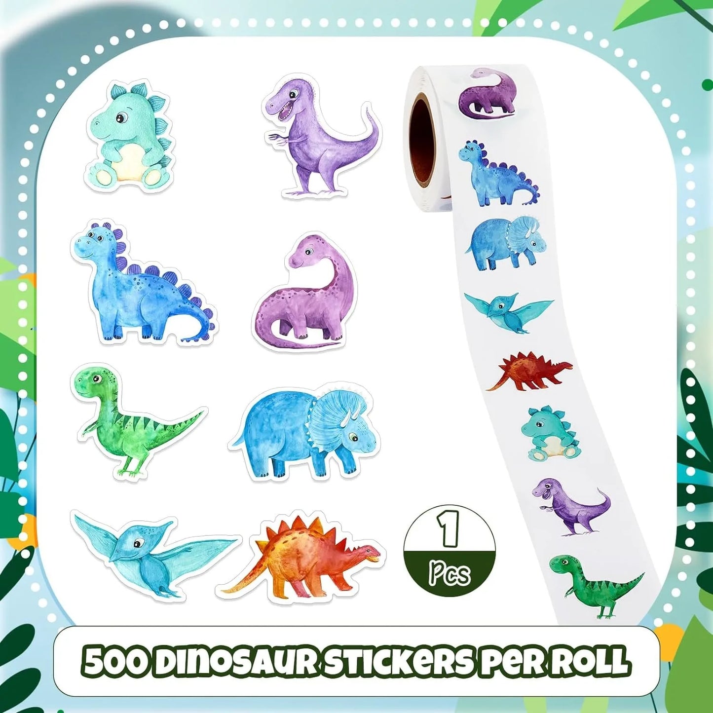 500Pcs/rolls 2.5cm/1inch Dinosaur Animal Anomaly Shaped Sticker Decoration Gift Box Sticker Label Stationery Sticker