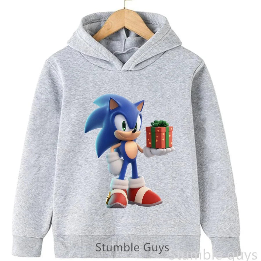 Anime Sonic Kids Hoodie Trucksuit Autumn Boys Girls Cartoon Clothes Christmas Gift Comfortable Warm Sweatshirt