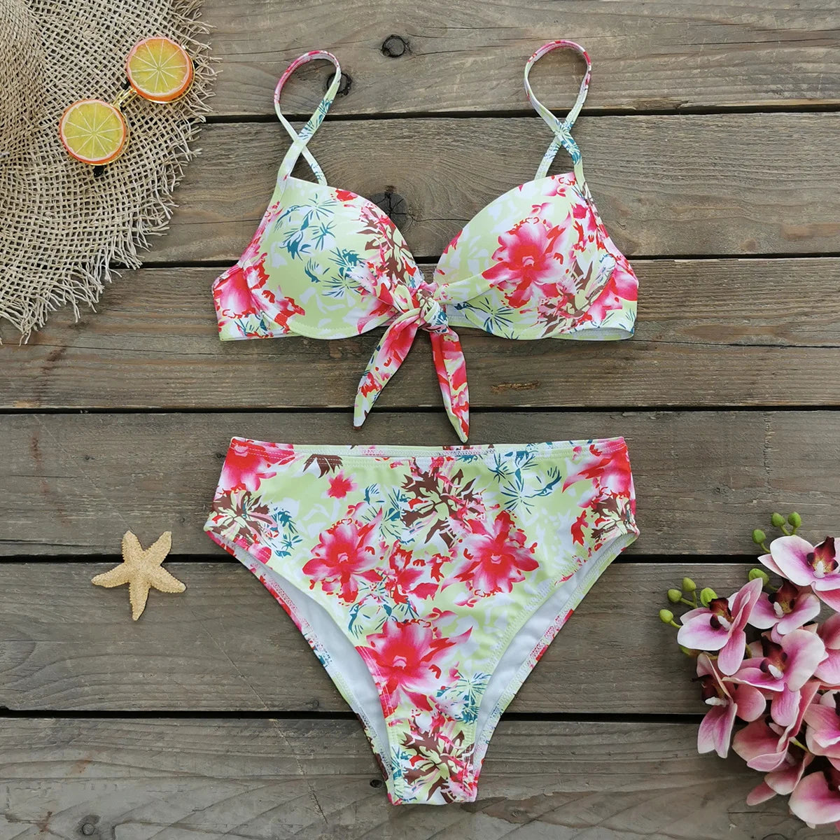 2024 Sexy Leaf Print Bikini Female Swimsuit Women Swimwear Thong Push Up Bikinis Set High Waist Swimming Suits for Bathing Suit