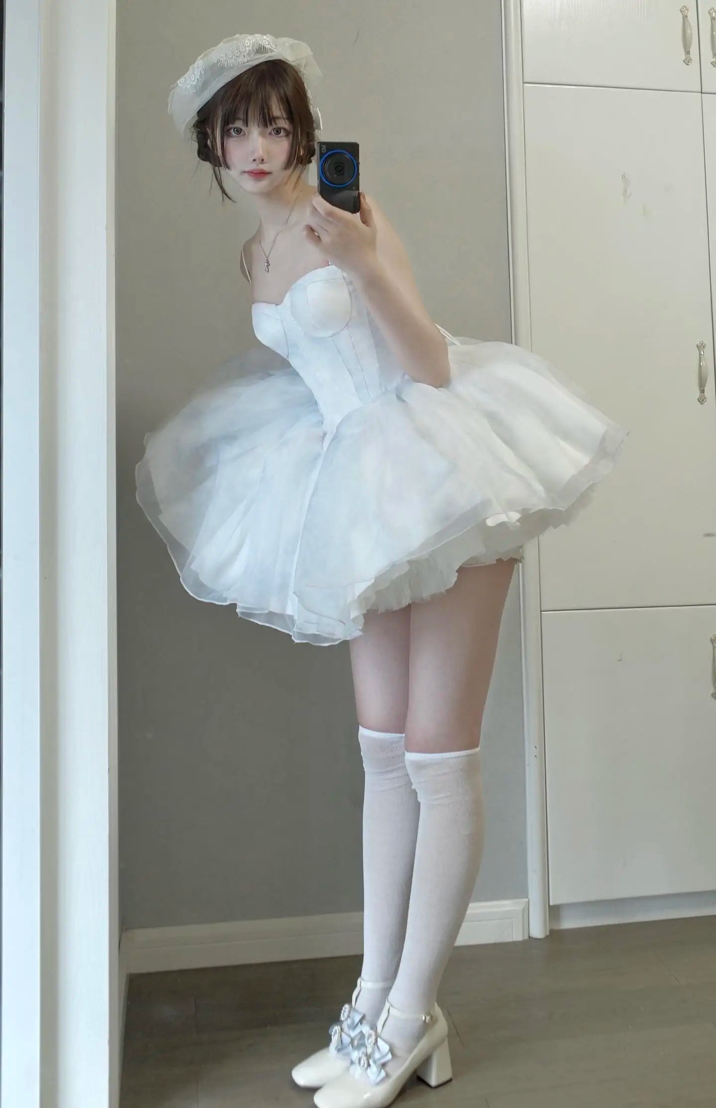 French Style Flower Wedding Dress Lolita Sweet Girl Women Fairy Tube Top Sling Dress with Long Cardigan Birthday Princess Dress