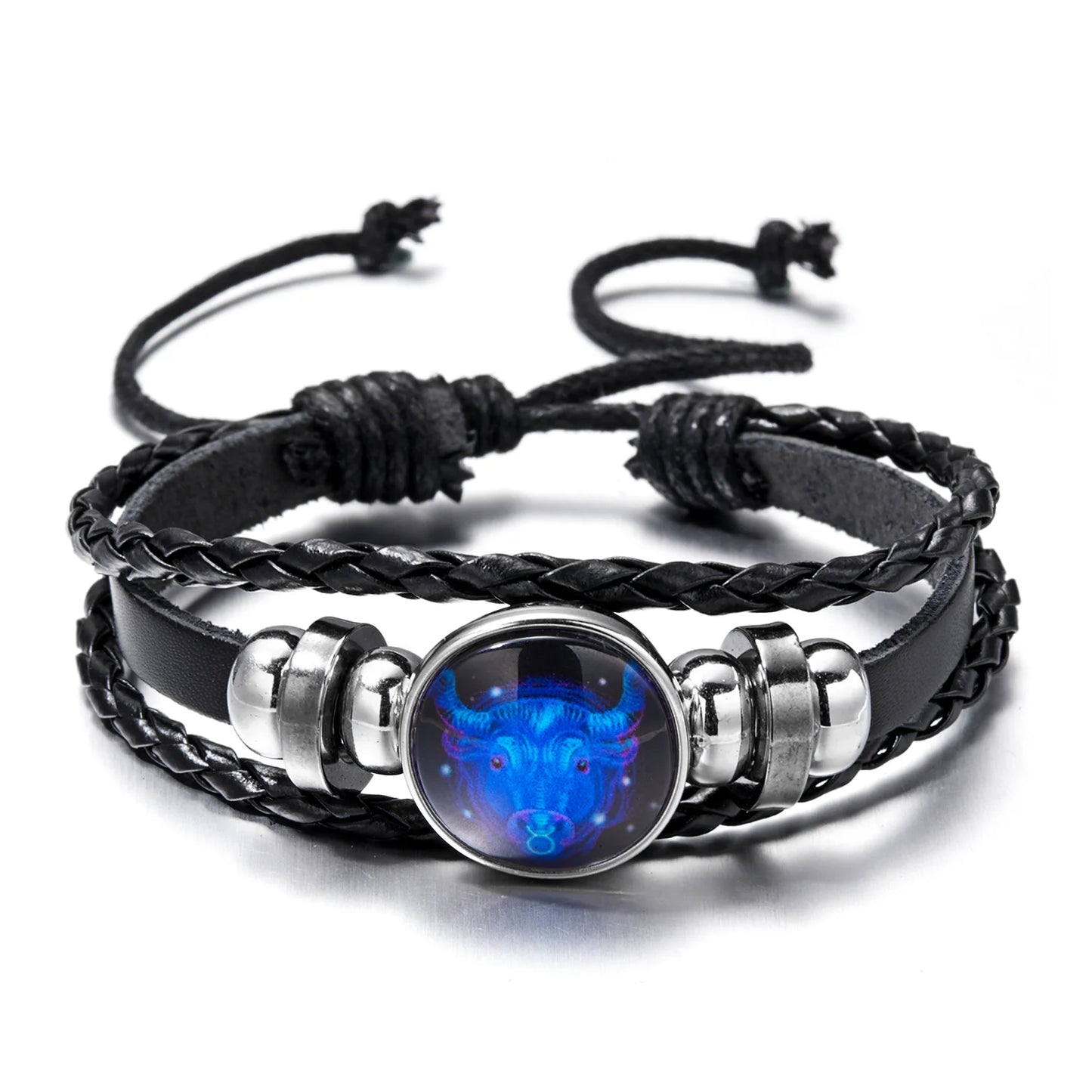 Luminous 12 Zodiac Constellation Sign Braided Couples Leather Bracelet For men Black Rope Charm Party Grow in the dark Jewelry