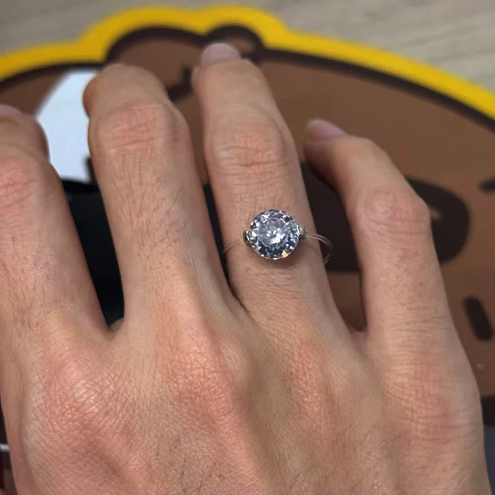 MUXIFC Transparent Fishing Line Moissanite Engagement Ring for Women S925 Silver GRA Pink Blue Diamond Ring Wedding Band Jewelry