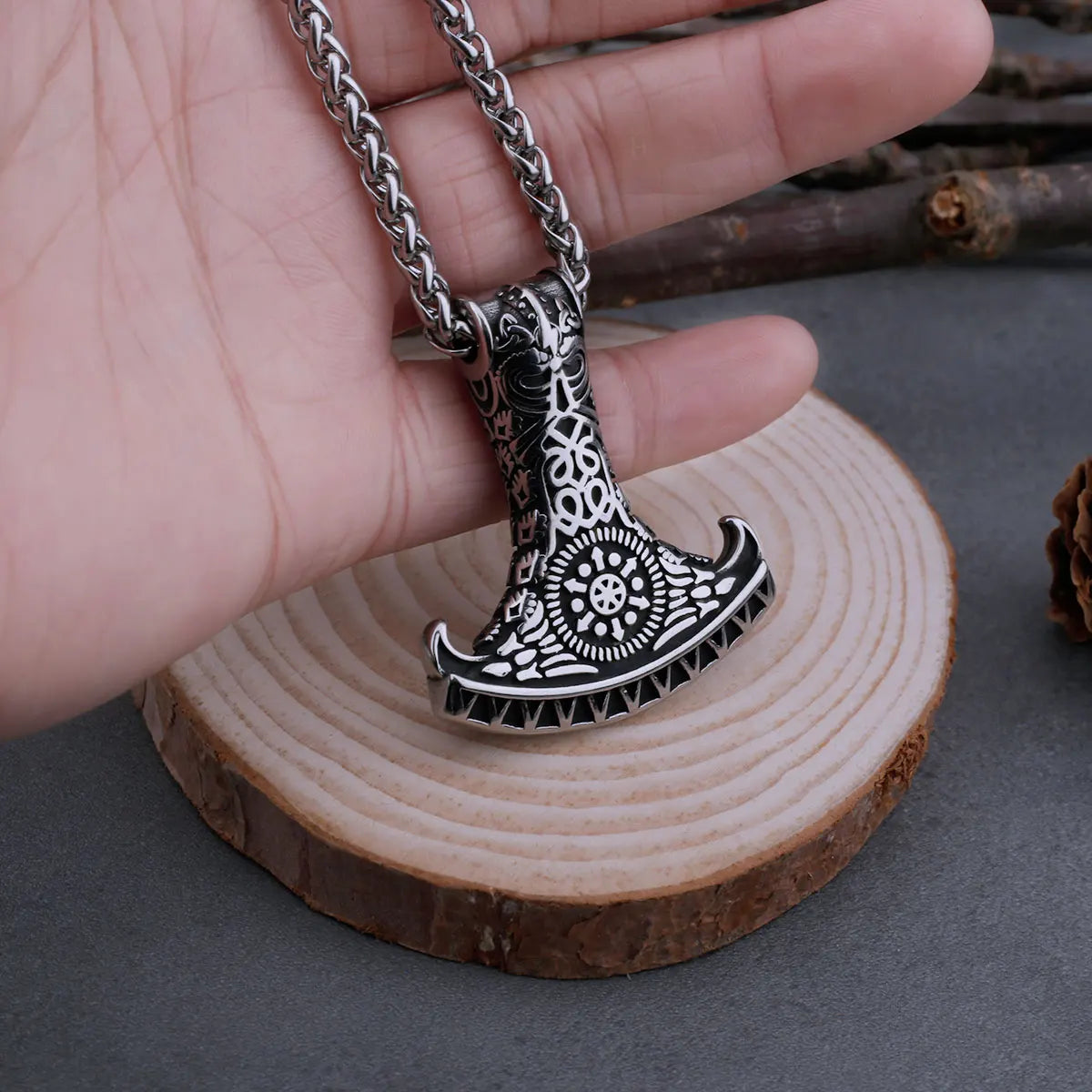 316L Stainless Steel Thor's Hammer Mjolnir Axe Necklace Men's Fashion Hip Hop Vintage Odin Rune Biker Pendant Jewelry Gift