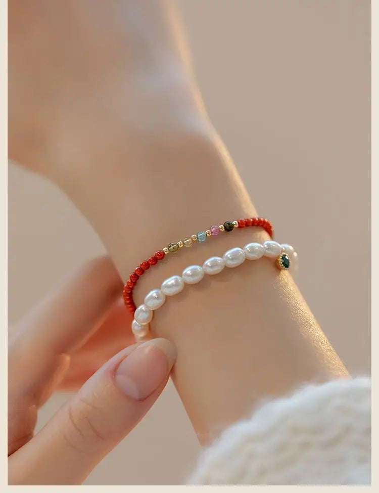 Natural South Red Agate Attract Wealth Red Bracelet Women's Superfine Tourmaline HandString Solicit wealth Money drawing Fortune