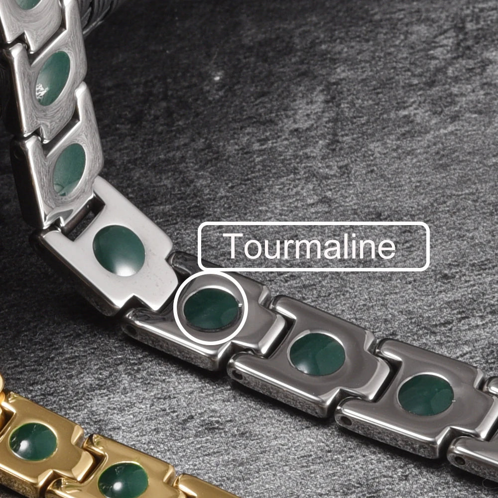 Vinterly Arrow Bracelets Tungsten Carbide Green Tourmaline Health Energy Link Chain Jewelry for Men Waterproof Anti-scratch 21cm