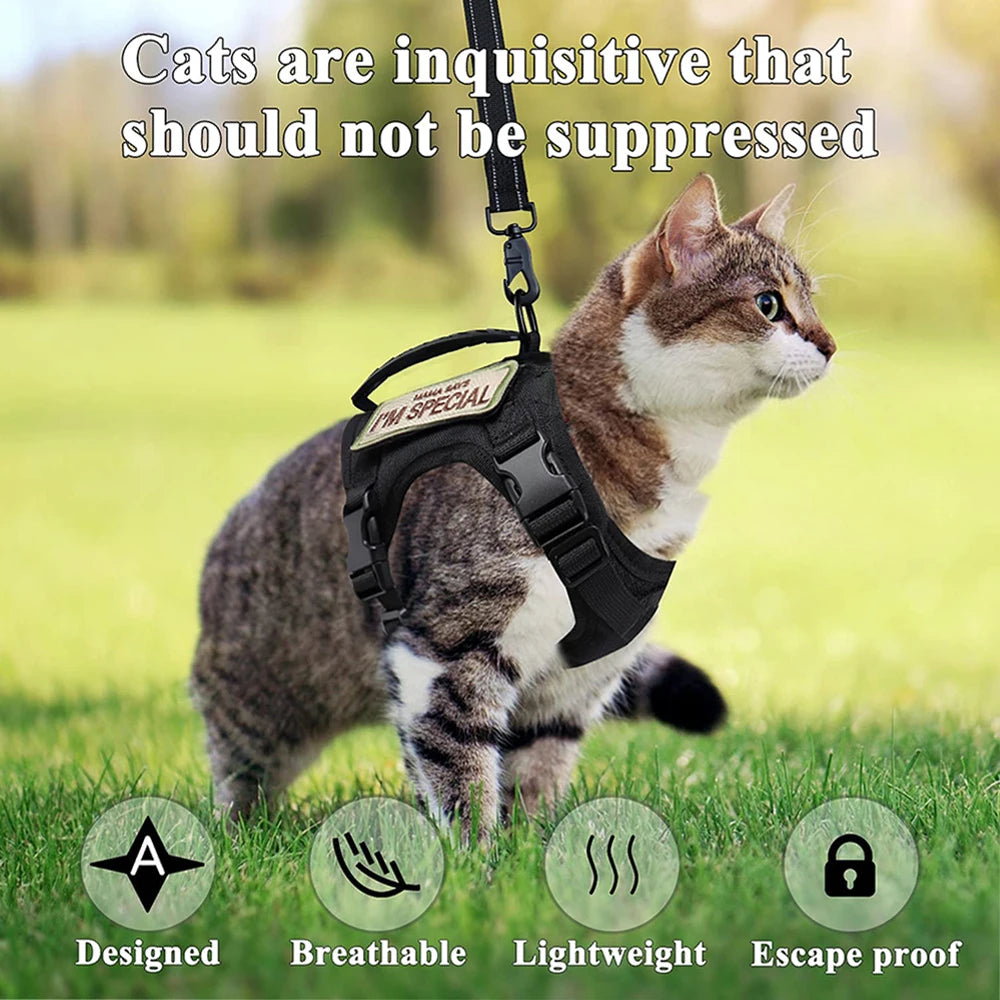 Tactical Cat Harness with Leash Set Puppy Walking Escape Proof Adjustable Pet Vest withControl Handle For Large Cats Small Dogs