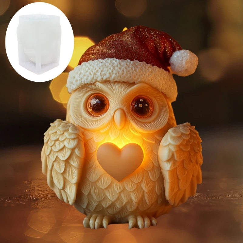 Love Owl Candle Silicone Mold Wear Christmas Hat Owl Resin Mold Christmas Heart Owl Gypsum Mould Craft Molds Christmas Gift