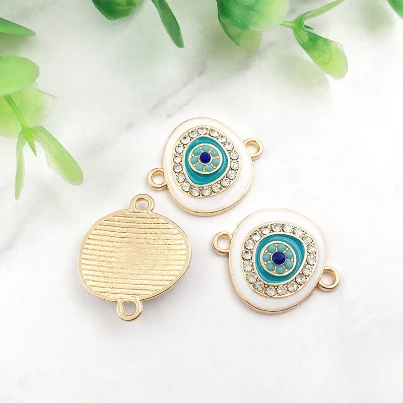 KC 2 Holes Connector Rhinestone Evil Eye Charm For Jewelry Making DIY Bracelet Necklace Bangle Accessories Supplies Wholesale