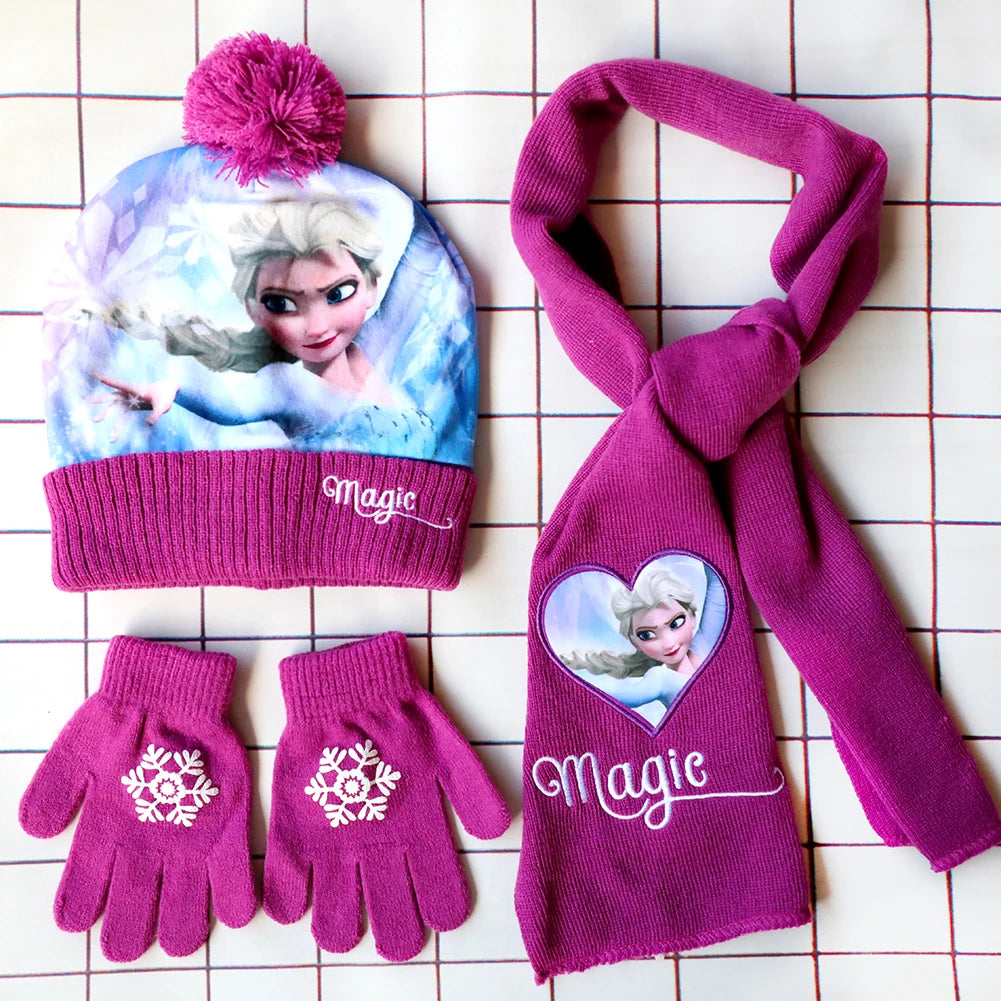 Children's Hat Glove Set Baby Boys girl Knitted Hat Elsa girls Cartoon Warm Hat Cosplay Toy Christmas Gift for Chridern cap