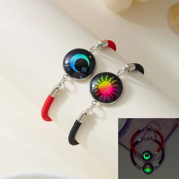2 PCS/Set Stainless Steel Couples Bracelet For Women Lover Luminous Sun Moon Rope Charm Friendship Girlfriend Party Jewelry Gift