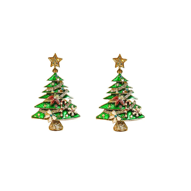 Green Christmas Tree Zircon Crystal Star Earrings Stud For Women Dangle Xmas Party Jewelry Party Gift