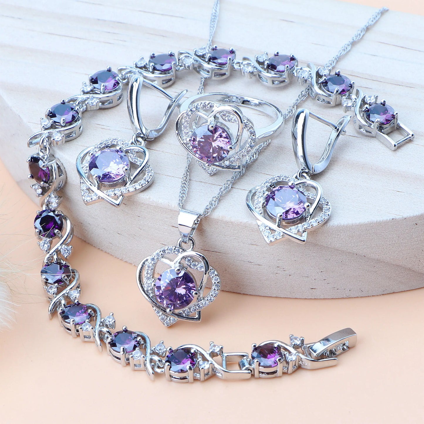 Natural Magic Rainbow Zircon Jewelry Sets Bridal Luxury Bracelets Earrings Rings Pendant Wedding Necklace Set For Women Jewelry