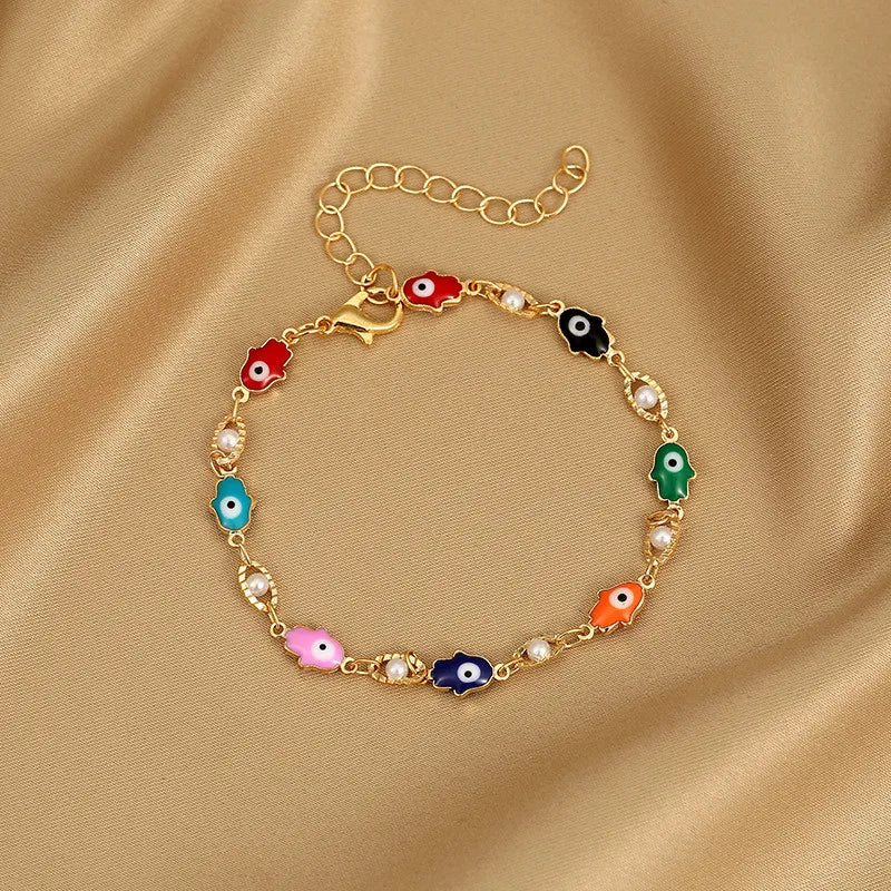 Exquisite Boho Candy Color Heart Shaped Crystal Bracelet for Women Fashion Charm Zircon Butterfly Pearl Metal Chain Bracelets