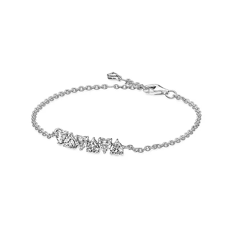 Exquisite 925 Sterling Silver New Shiny Heart-shaped Stars All Zircon Tennis Bracelet Luxurious Charm Bracelet Holiday Gifts