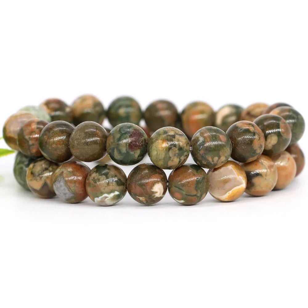 Women Men Bracelet Natural Rainforest Jasper Crystal Round Beads Wrist Chain Chakra Healing Energy Stretch Charm Strand Jewelry
