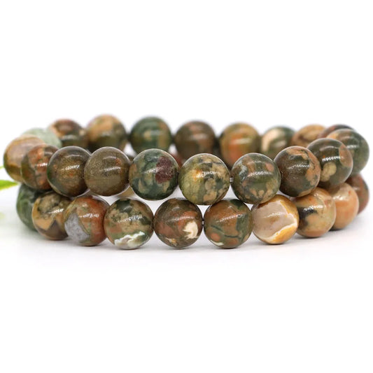 Women Men Bracelet Natural Rainforest Jasper Crystal Round Beads Wrist Chain Chakra Healing Energy Stretch Charm Strand Jewelry