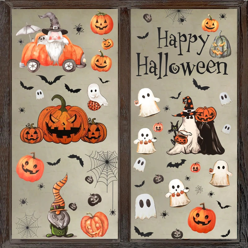 Halloween Window Sticker Halloween Theme Party Home Window Decoration Pumpkin Bat Window Stickers Trick or Treat Party Supplies
