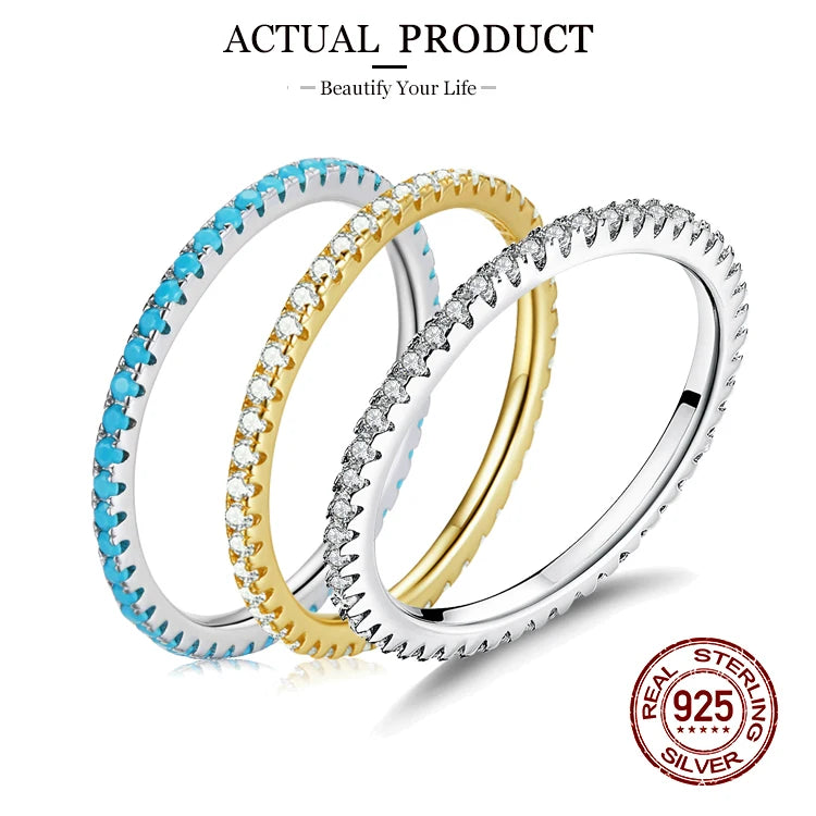 WOSTU European 925 Sterling Silver Simple Rings For Women Wedding Engagement Heart Rings With Zircon Original Female Jewelry