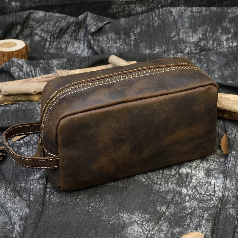 Fashion High Quality Small Travel Bag Crazy Horse Leather Travel Wallet Storage Bag Washing Make Up Bag For Travel toiletry