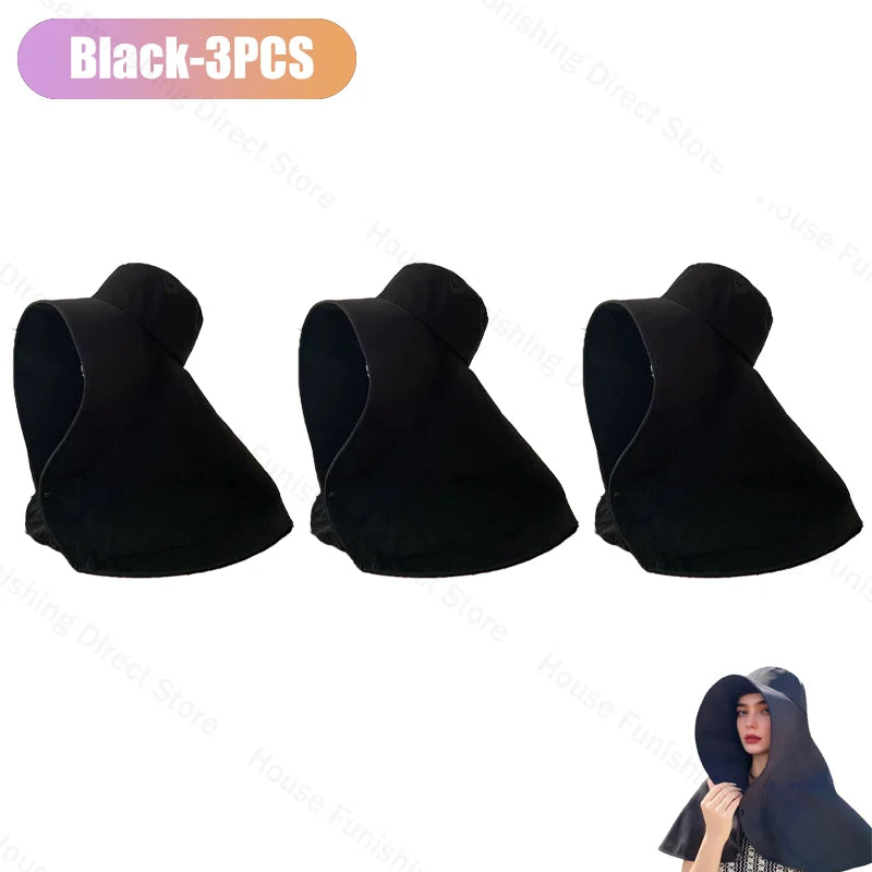 Summer Women Cap Outdoor Uv Anti Neck Protection Sun Visors Hat Fishing Hiking Big Brim Shawl Sunscreen Ponytail Cap Solid Color