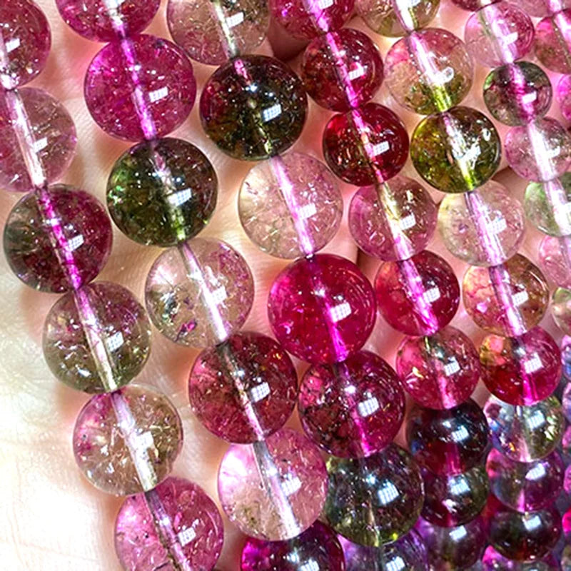Natural Stone Watermelon Tourmaline Crystal Loose Round Spacer Beads for Jewelry Making Diy Bracelet Accessories 6-10MM 15''