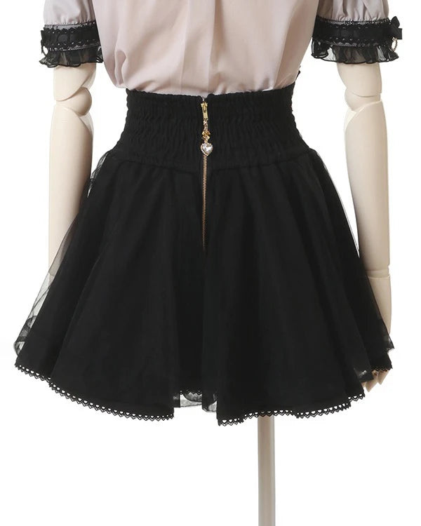 Japanese Liz New Summer Lace Edge Leather Ring High Waist Pleated Skirt Ribbon Bow All-match Short Skirts Big Bow Lolita Blouses