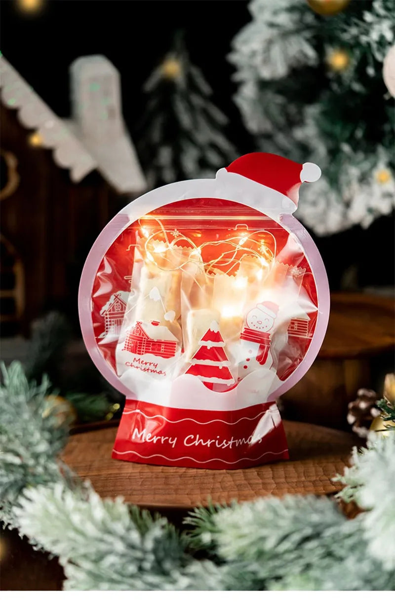 LBSISI Life 25pcs Ball Shape Christmas Gift Bag For Candy Chocolate Cookie Nougat Biscuit Packing Gift Tree Santa Zipper Bags