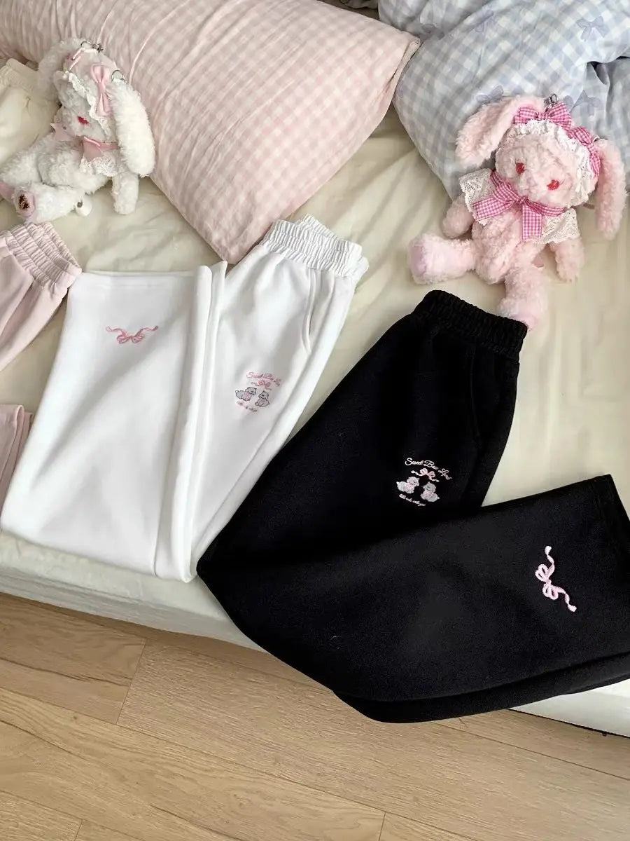 Sweet Girl Cute Straight Pants Spring New Casual All Match Sports Sweatpants Elastic Waist Cartoon Y2k Aesthetic Women Pants