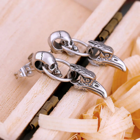Vintage Eagle Head Skull Drop Earrings For Men Stainless Steel Hip Hop Punk Fashion Animal Earrings Party Gift Skeleton Jewelry