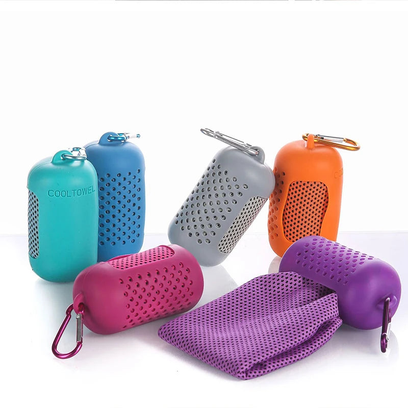 Portable Sport Towel with Mini Silicon Gel Set Cold Towel Breathable Fitness Sport Gym Running Outdoor Quick Dry Cooling Towel