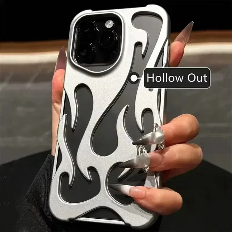 Air Soft Dissipate Heat Bumper Phone Case For iPhone 17 16 15 14 13 11 12 Pro Max Plus Luxury Matte Hollow Out Flame Back Cover