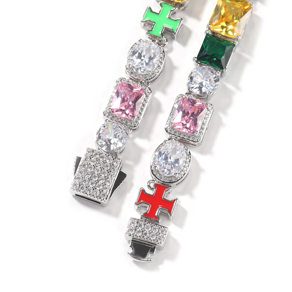 TBTK Colorful Gem Necklace Multi Color Oil Chain Iced Out 5A+ Colorful Cubic Zircon Luxury Bracelet Necklace Hiphop Jewelry