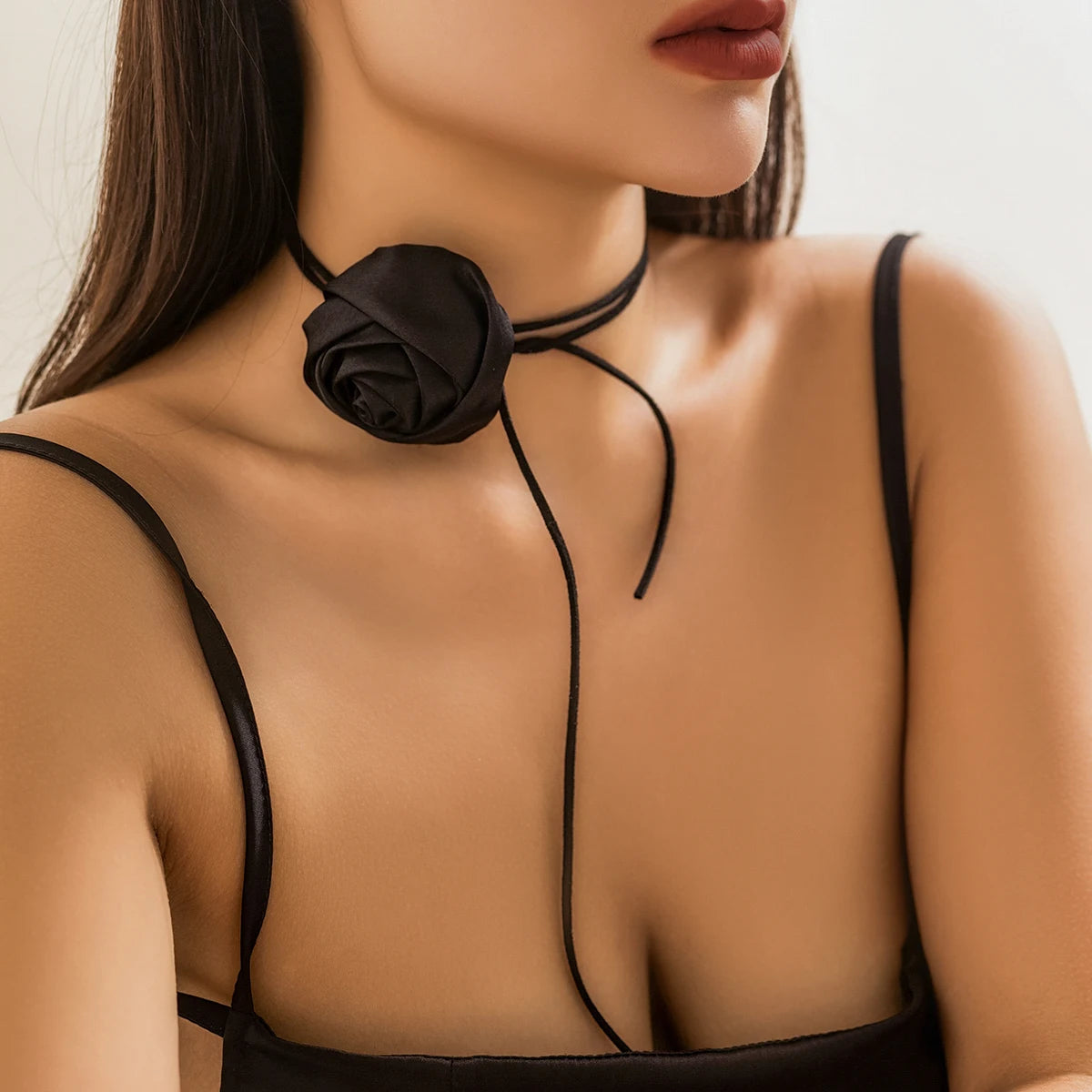 Salircon Gothic Satin Big Rose Flower Clavicle Necklace Fashion Korean Velvet Adjustable Rope Chain Choker Women's Neck Jewelry