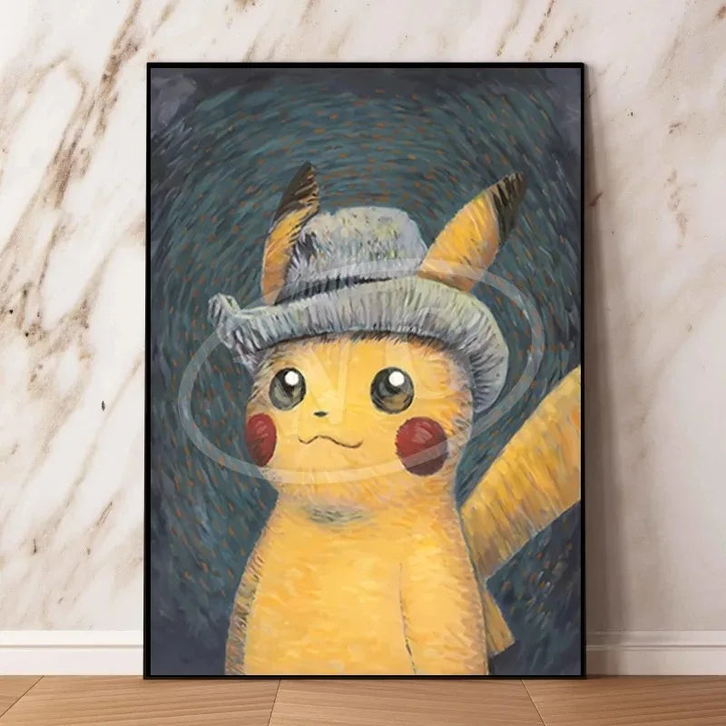 Van Gogh Museum Pocket Monster Anime Character Pikachu Canvas Painting Poster Living Room Bedroom Decoration Christmas Gift