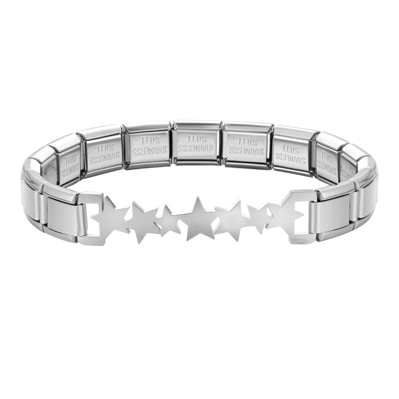 New Fashion Women Romantic Heart Star Zircon 9MM Width Stainless Steel Bracelet Bangle Girls Wedding Christmas Gift Jewelry