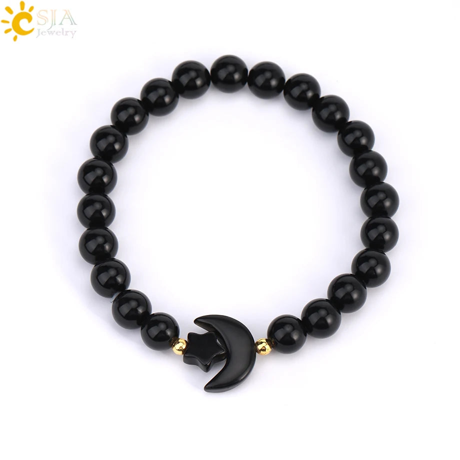 Natrual Stone Bracelet for Women Energy Star Moon Crystal Charm Tiger Eye Pink Quartz Bangle Bead Bracelets Relationship T019