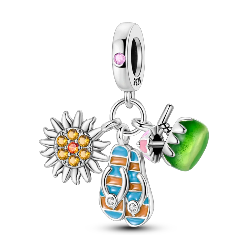 925 Sterling Silver Green Series Flower Tree Apple Pendant DIY Fine Beads Fit 4MM hole diamete Charms Bracelet Women Jewelry Diy